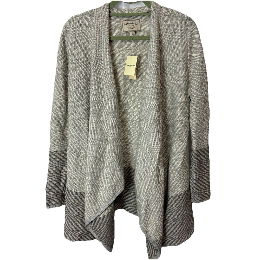NWT Lucky Brand Open Front Cardigan Draped Knit‎ Sweater Herringbone S Boho